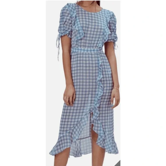For Love And Lemons | Dresses | New For Love And Lemons Bluewhite Gingham  Plaid Dorothy Midi Dress Size Small | Poshmark